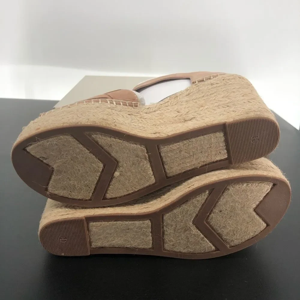 Marc Fisher Adalla Basketweave Suede Light Pink Platform Wedge Espadrille Sandal